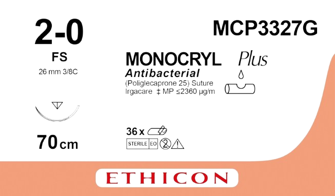 MCP3327G - MONOCRYL Plus Antibacterial (poliglecaprone 25) Suture